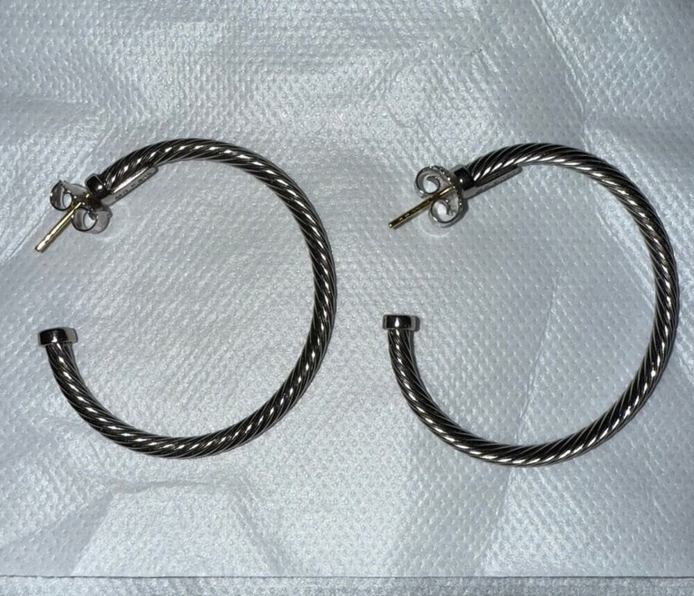 Sculpted Cable Rope Hoop Silver Earrings 1.5"